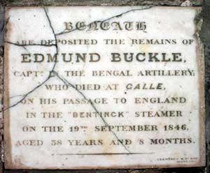 Memorial found in the Dutch church in Galle of a person who never made it home in the 'Bentinck', The 'Bentinck' was the sister ship to the SS Hindustan.